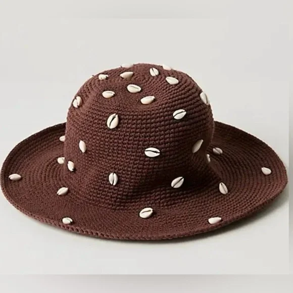 NWT Free People Wyeth Brand Seashell 🐚 Cove Bucket Hat in Chocolate Cotton Knit - Picture 4 of 6